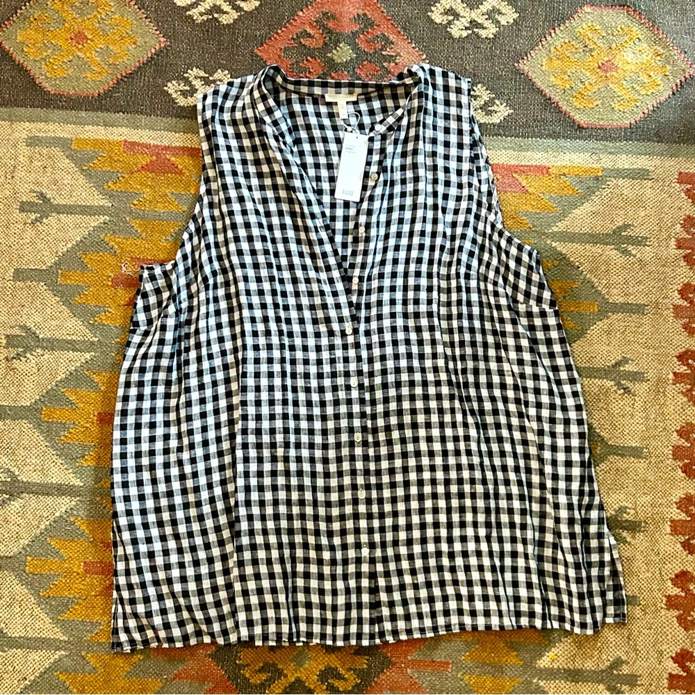 Eileen Fisher Linen Mandarin Collar Tunic Sleeveless NWT